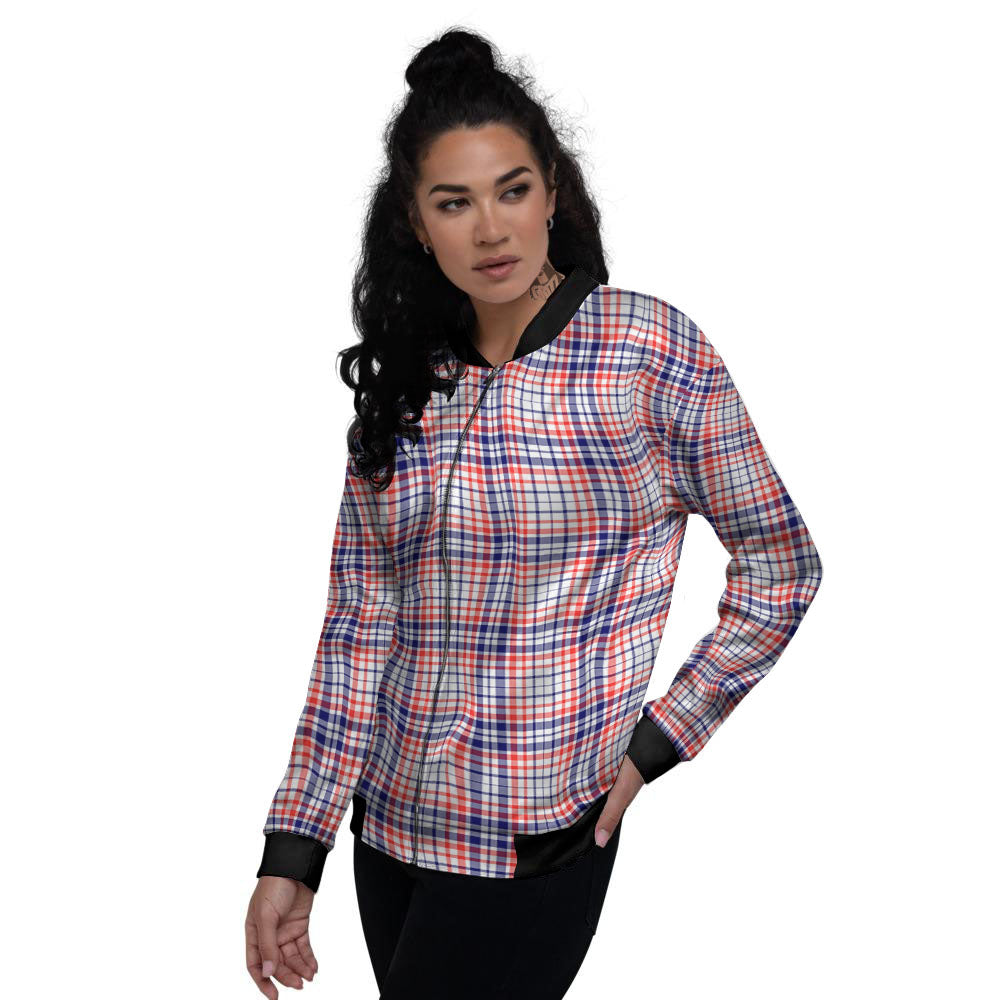 American Plaid Fourth of July Print Women's Bomber Jacket-grizzshop