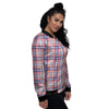 American Plaid Fourth of July Print Women's Bomber Jacket-grizzshop