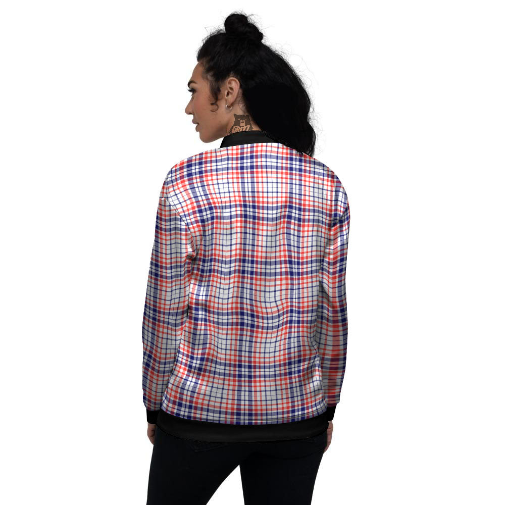 American Plaid Fourth of July Print Women's Bomber Jacket-grizzshop