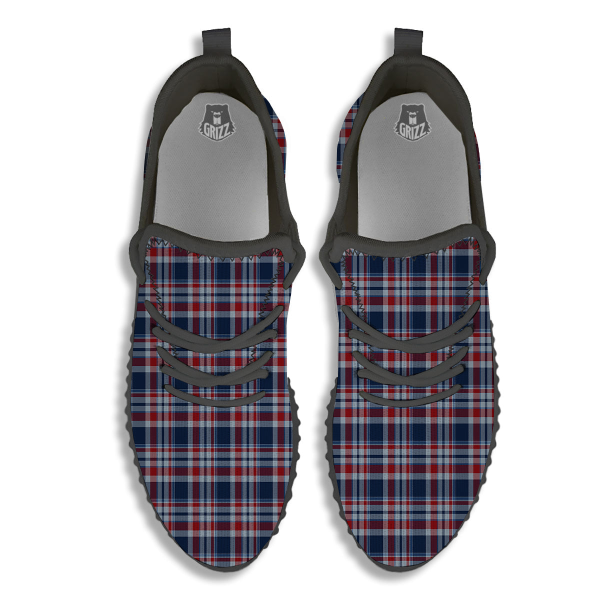 American Plaid Print Pattern Black Walking Shoes-grizzshop
