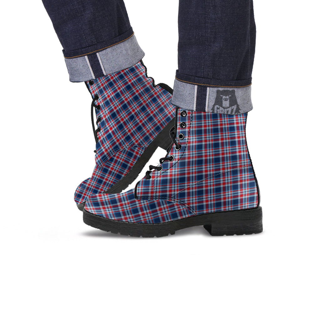 American Plaid Print Pattern Leather Boots-grizzshop