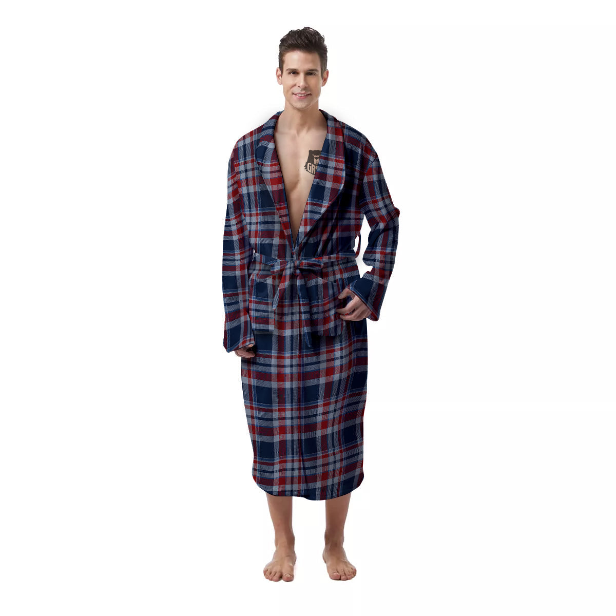 American Plaid Print Pattern Men's Robe-grizzshop