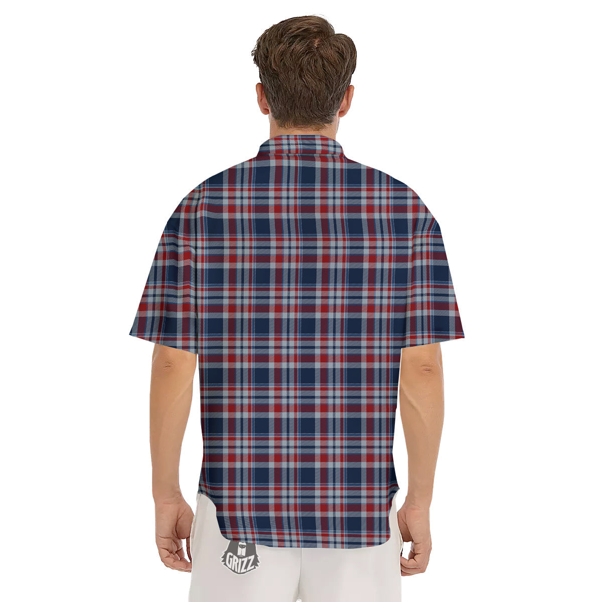 American Plaid Print Pattern Men's Short Sleeve Shirts-grizzshop