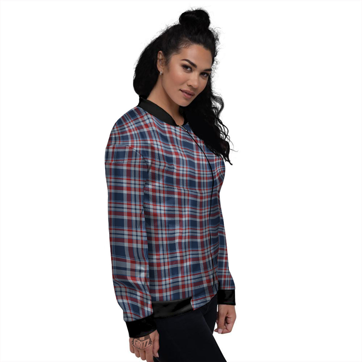 American Plaid Print Pattern Women's Bomber Jacket-grizzshop