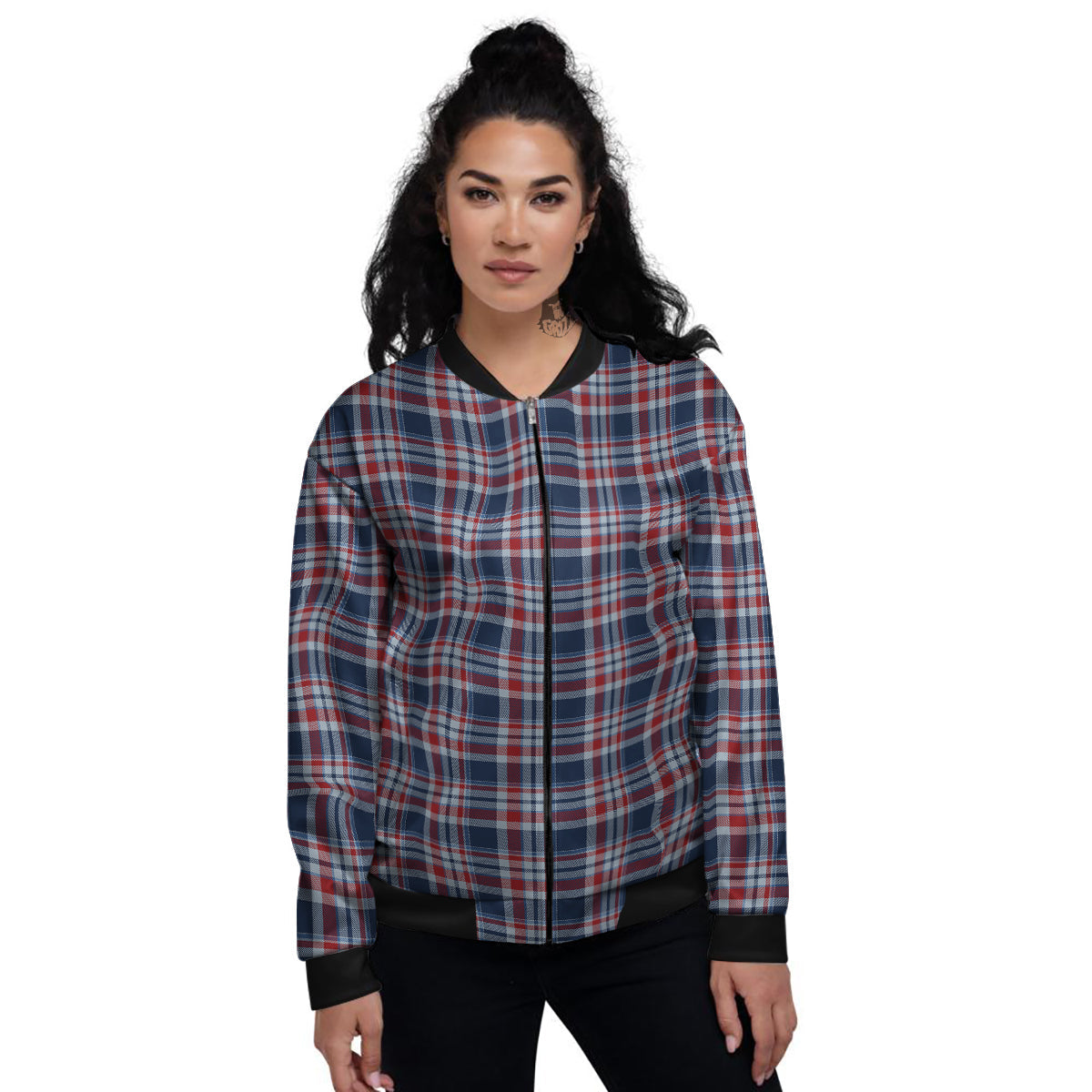 American Plaid Print Pattern Women's Bomber Jacket-grizzshop