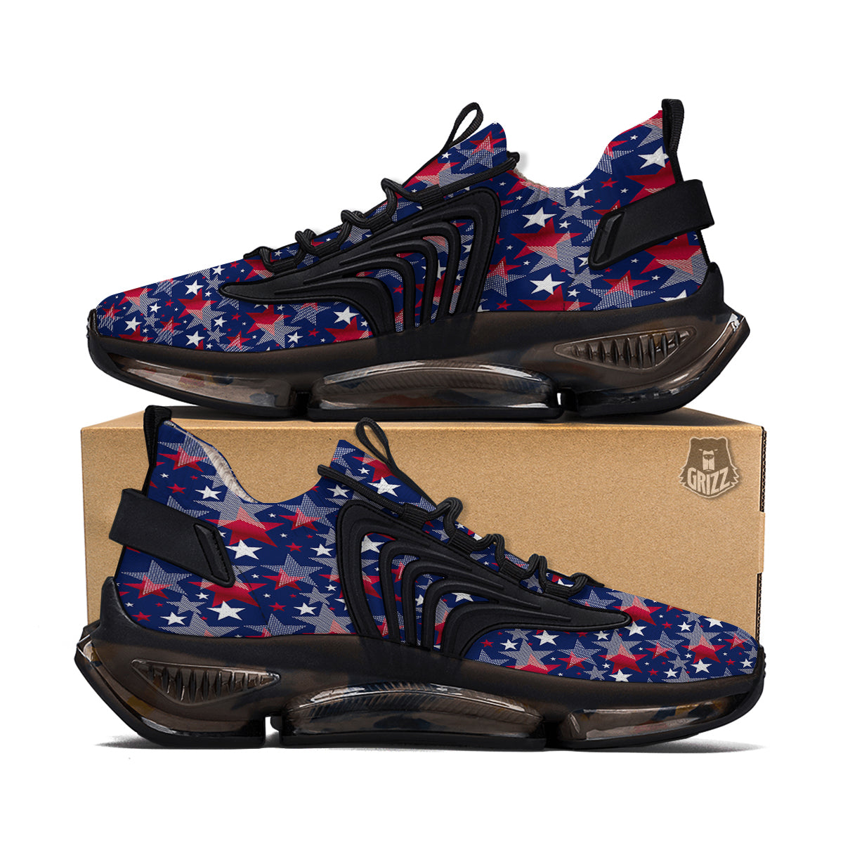 American Star 4th of July Print Pattern Black Gym Shoes-grizzshop