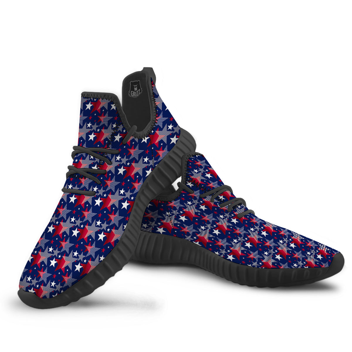 American Star 4th of July Print Pattern Black Walking Shoes-grizzshop