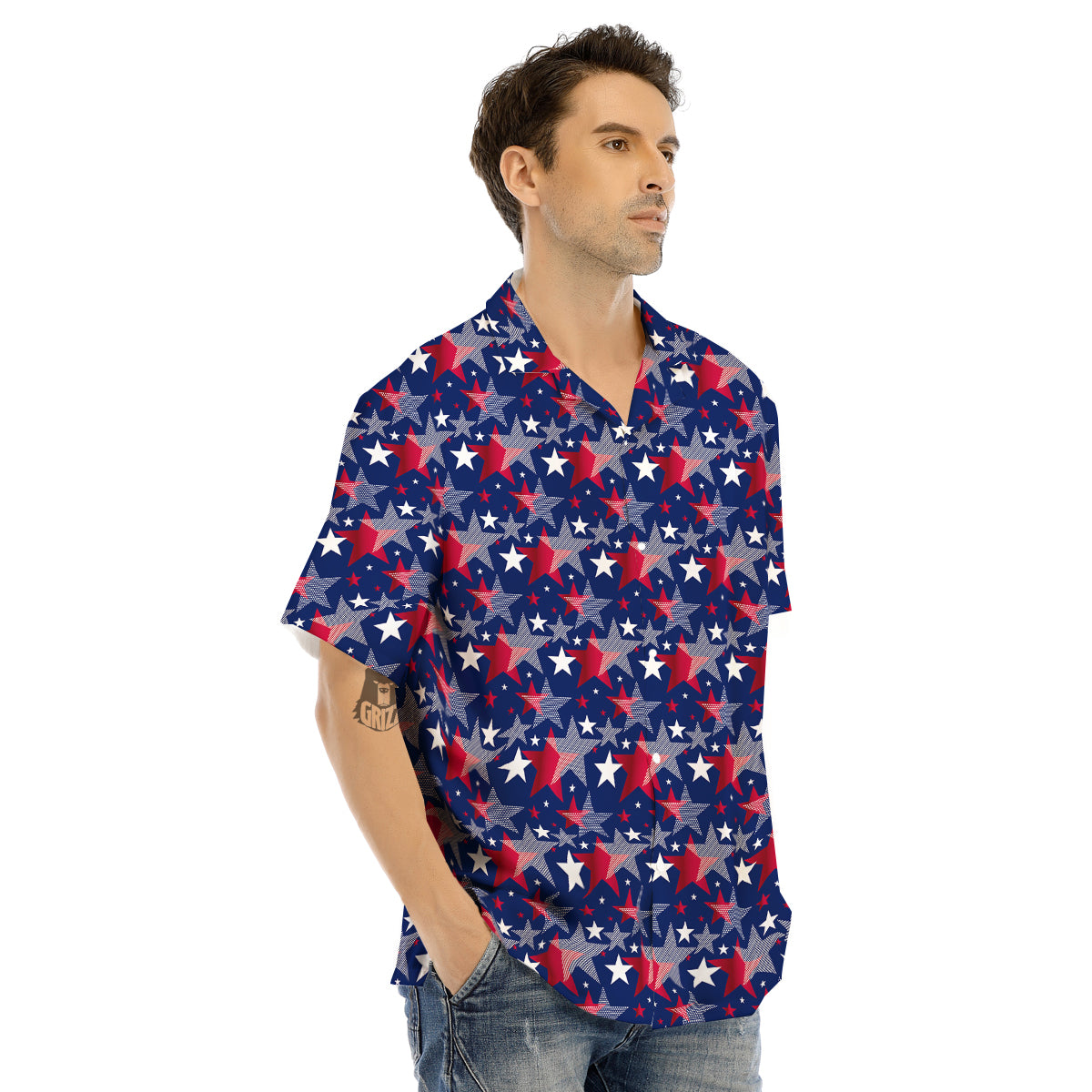 American Star 4th of July Print Pattern Men's Hawaiian Shirt-grizzshop