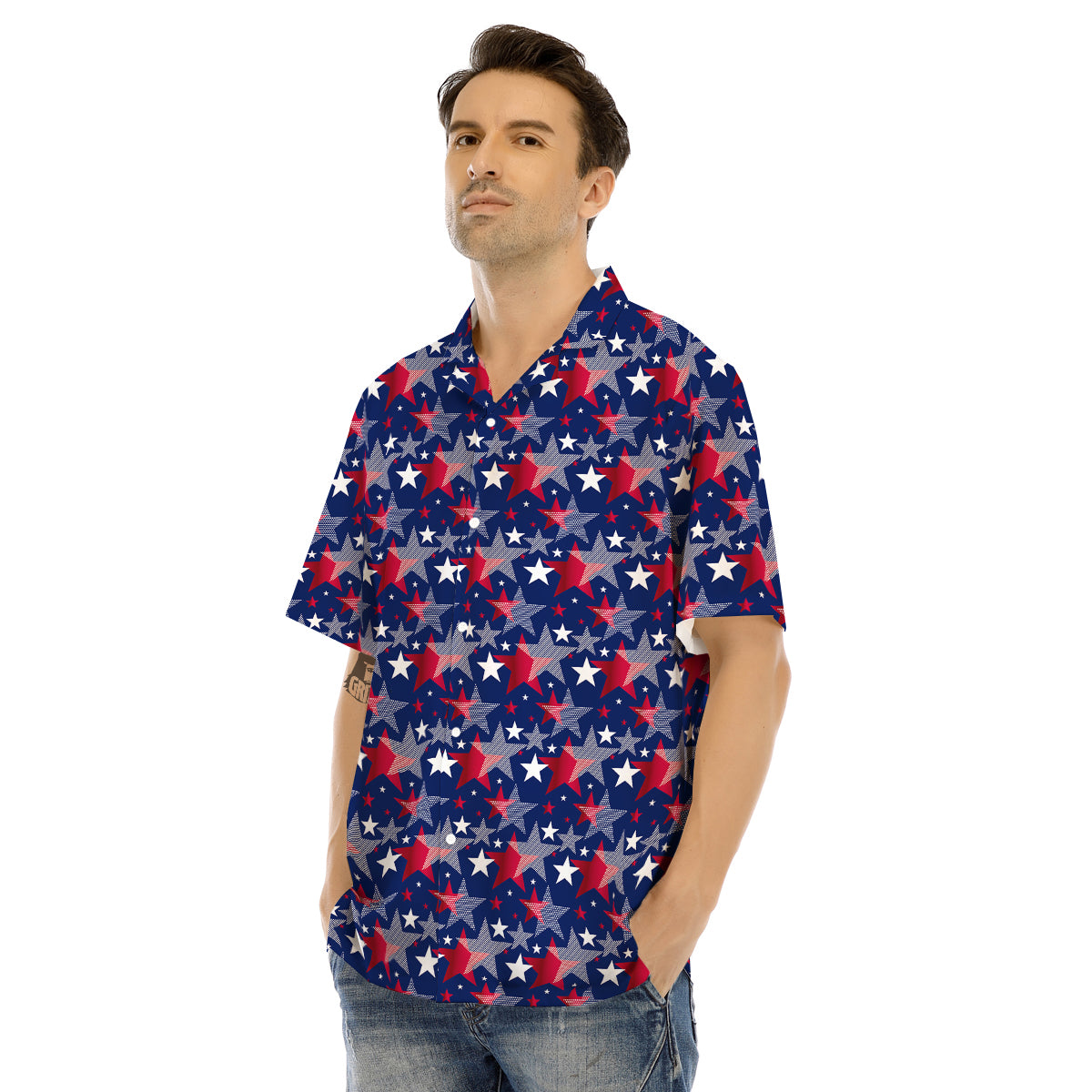 American Star 4th of July Print Pattern Men's Hawaiian Shirt-grizzshop