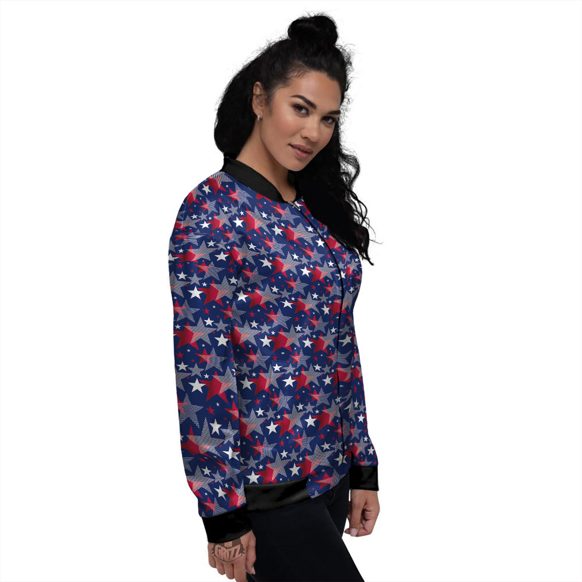 American Star 4th of July Print Pattern Women's Bomber Jacket-grizzshop