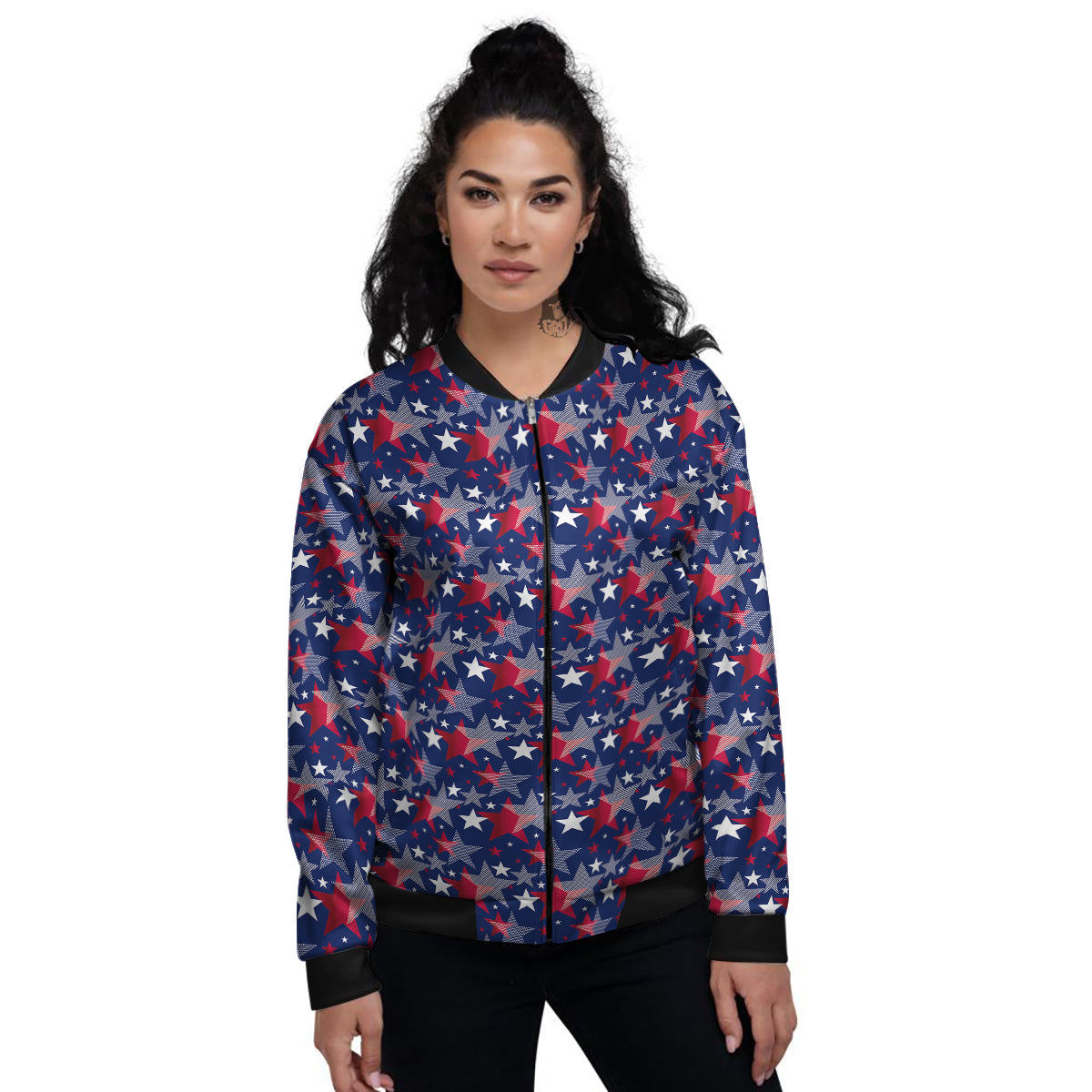 American Star 4th of July Print Pattern Women's Bomber Jacket-grizzshop