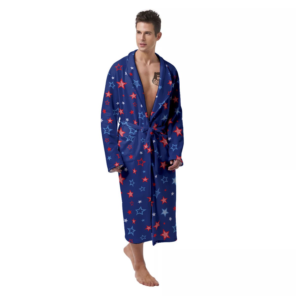 American Star Blue And Red Print Pattern Men's Robe-grizzshop