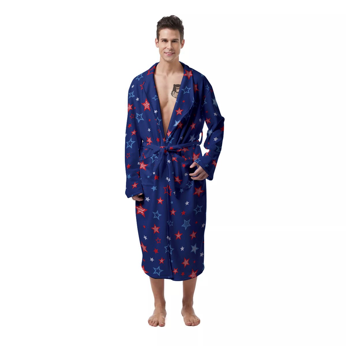 American Star Blue And Red Print Pattern Men's Robe-grizzshop