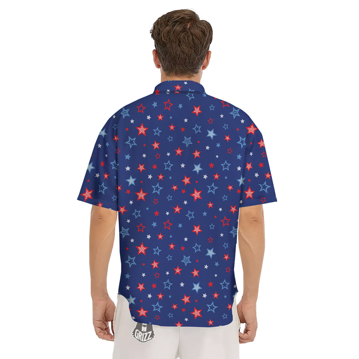 American Star Blue And Red Print Pattern Men's Short Sleeve Shirts-grizzshop