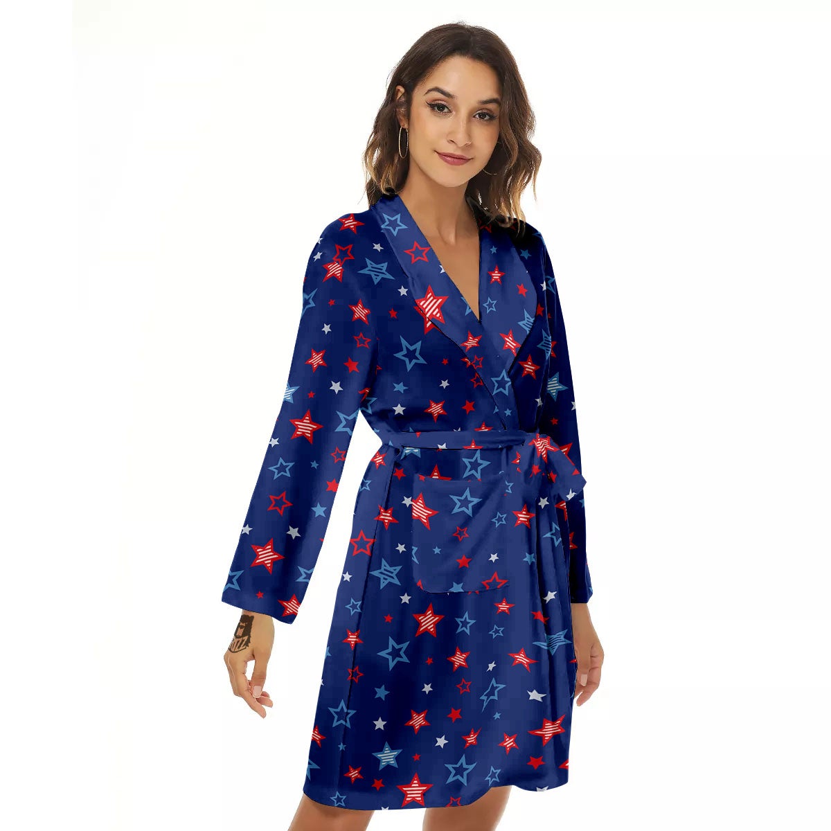 American Star Blue And Red Print Pattern Women's Robe-grizzshop