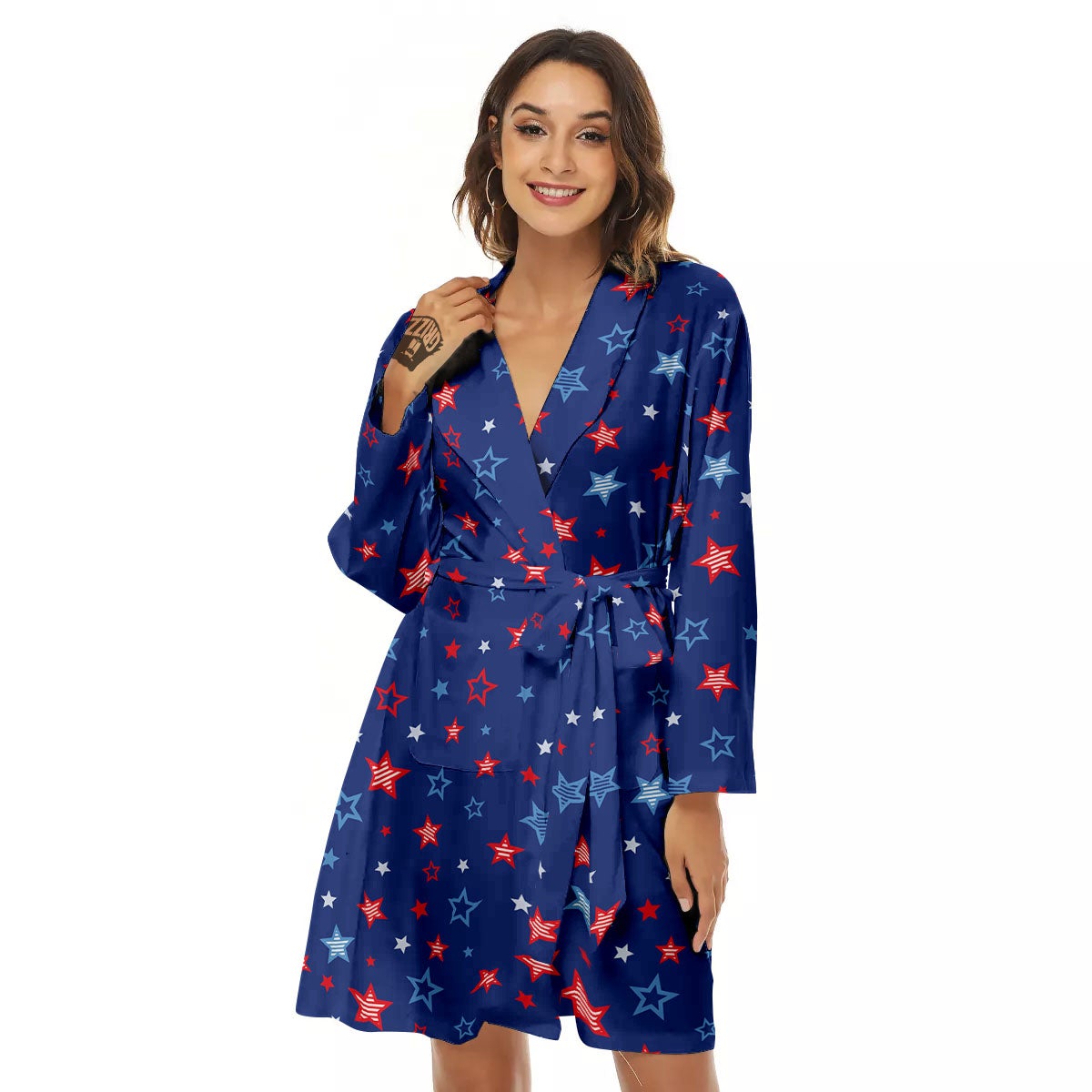 American Star Blue And Red Print Pattern Women's Robe-grizzshop