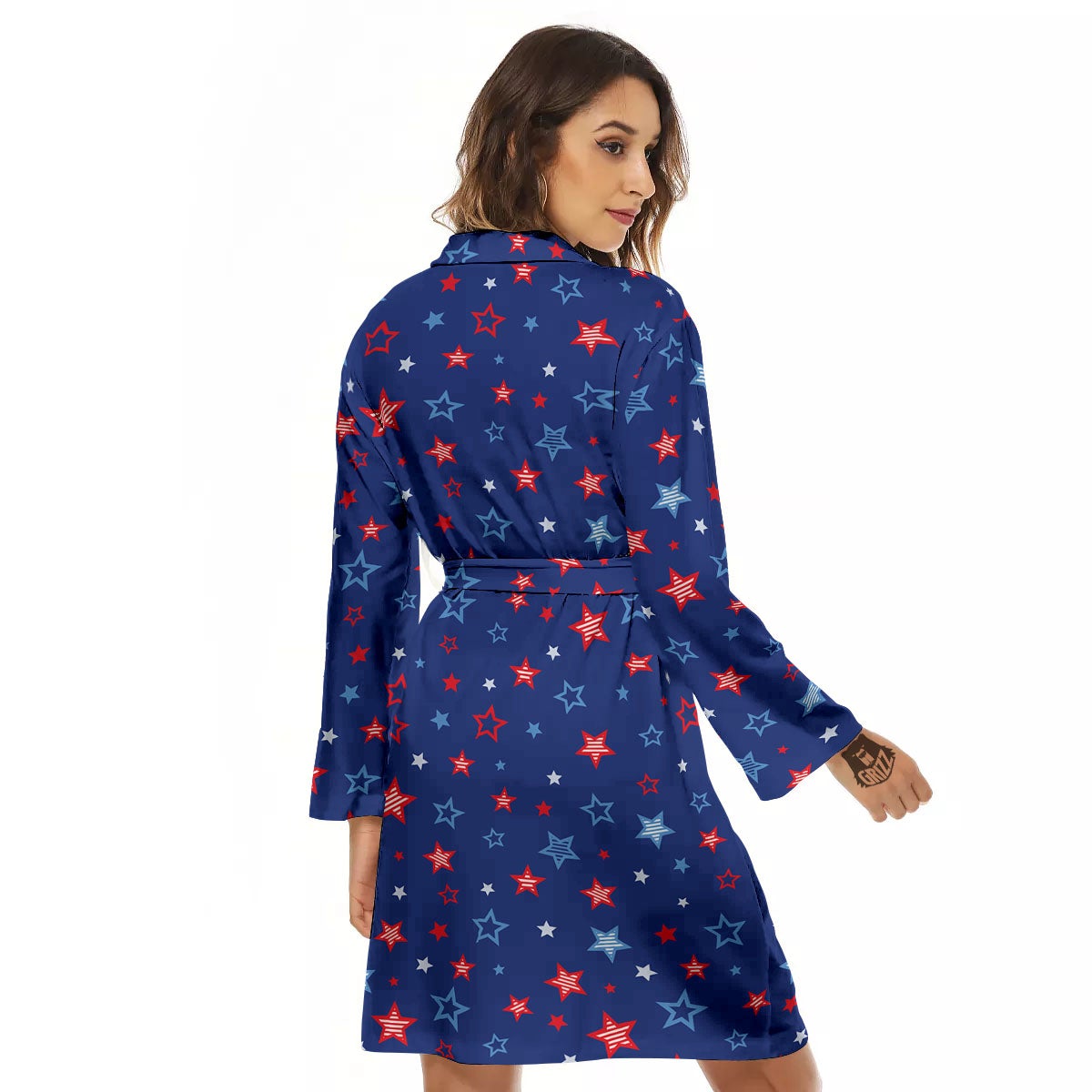 American Star Blue And Red Print Pattern Women's Robe-grizzshop