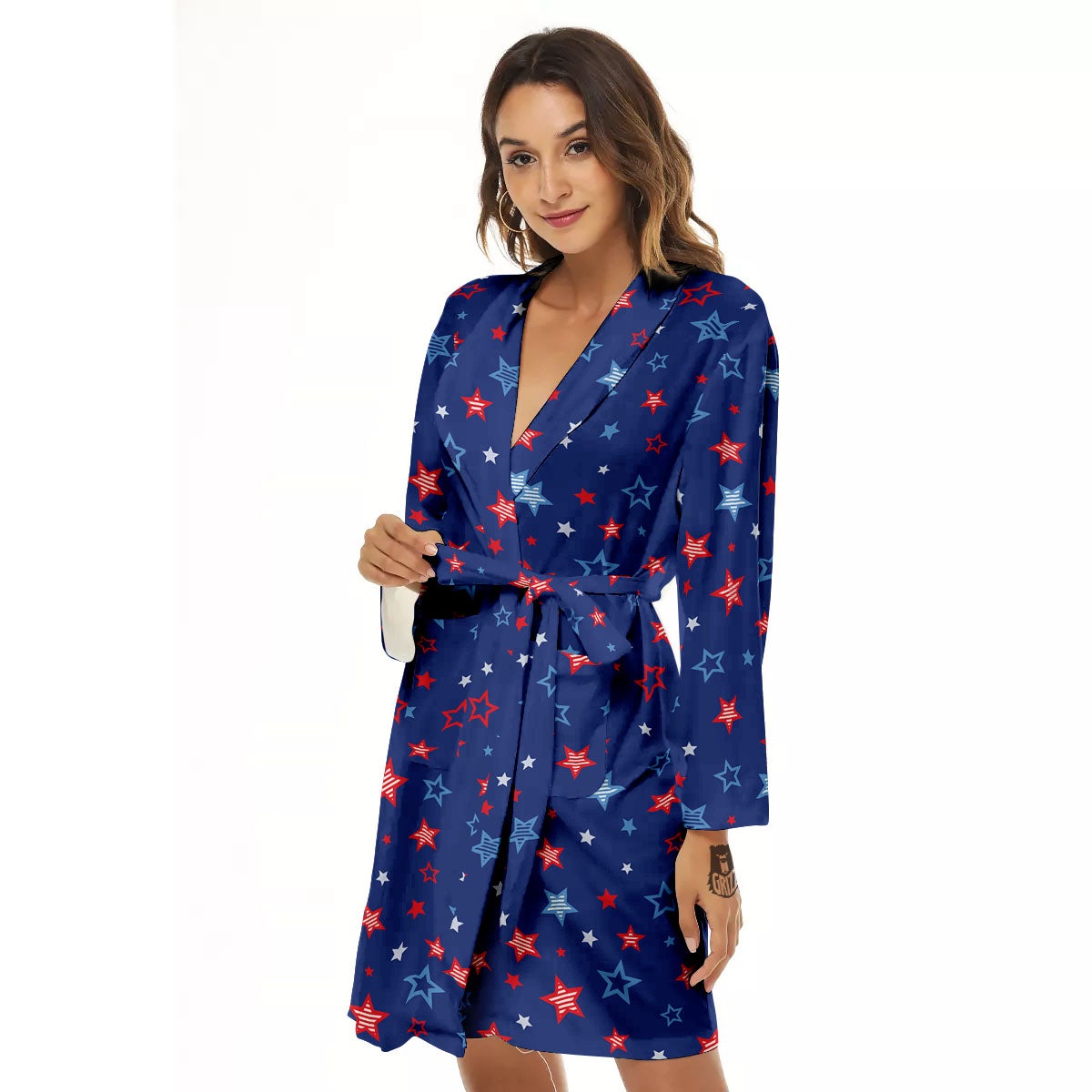 American Star Blue And Red Print Pattern Women's Robe-grizzshop
