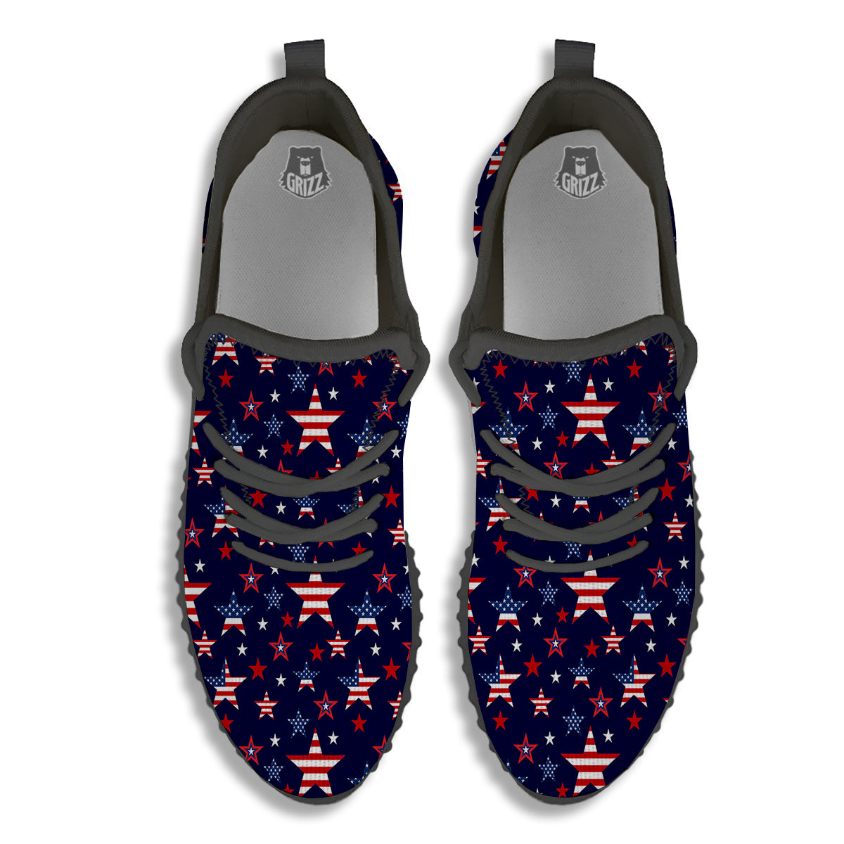 American Star Print Pattern Black Walking Shoes-grizzshop