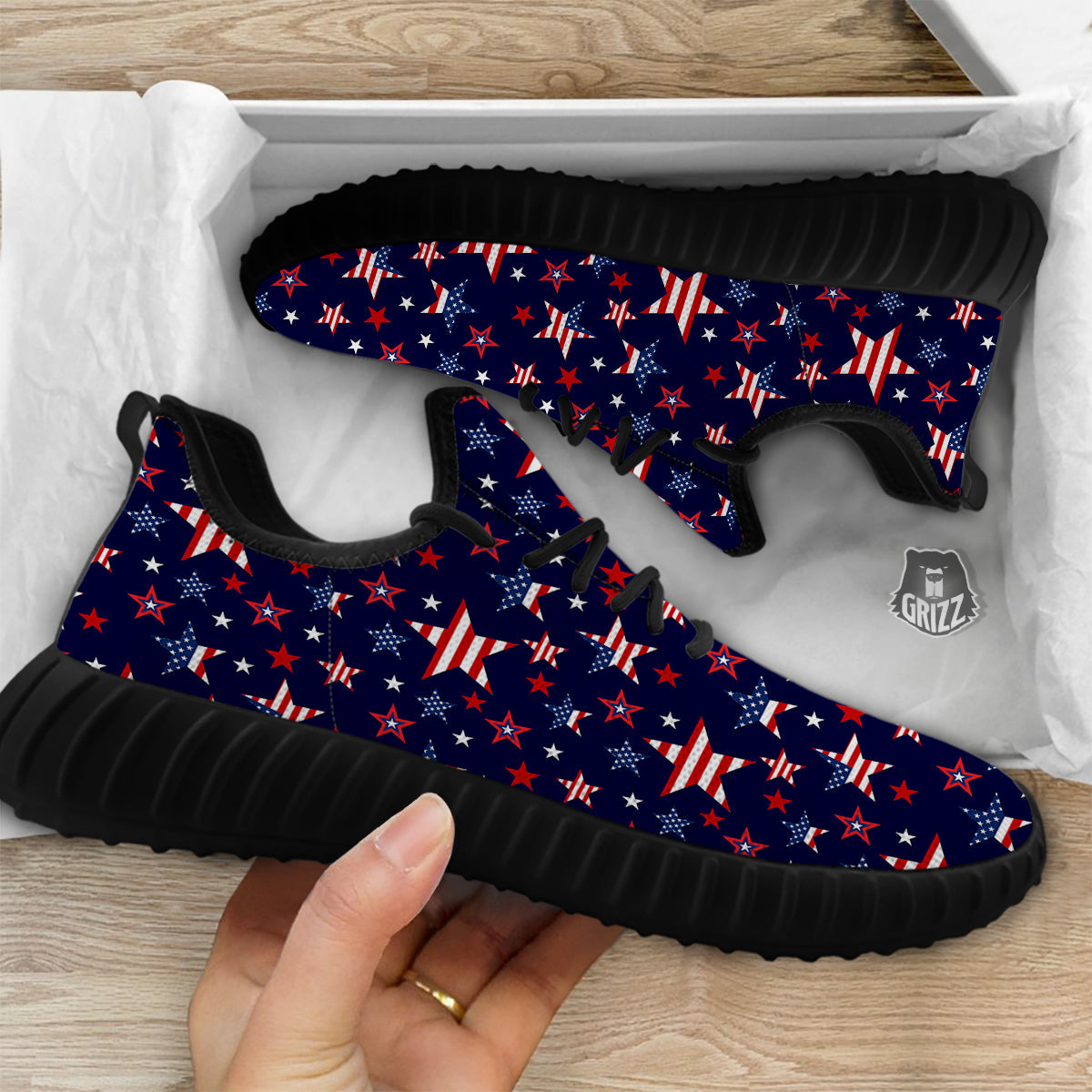 American Star Print Pattern Black Walking Shoes-grizzshop