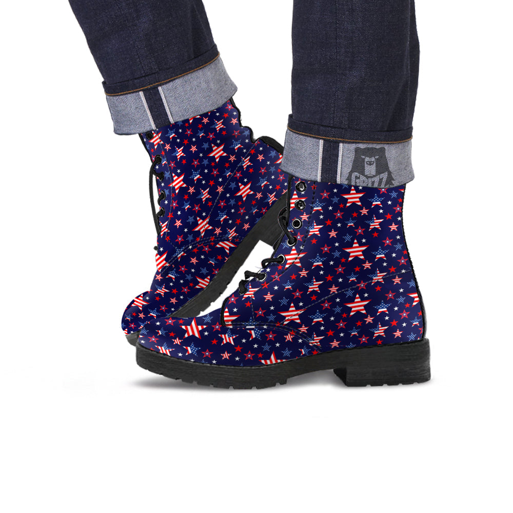 American Star Print Pattern Leather Boots-grizzshop