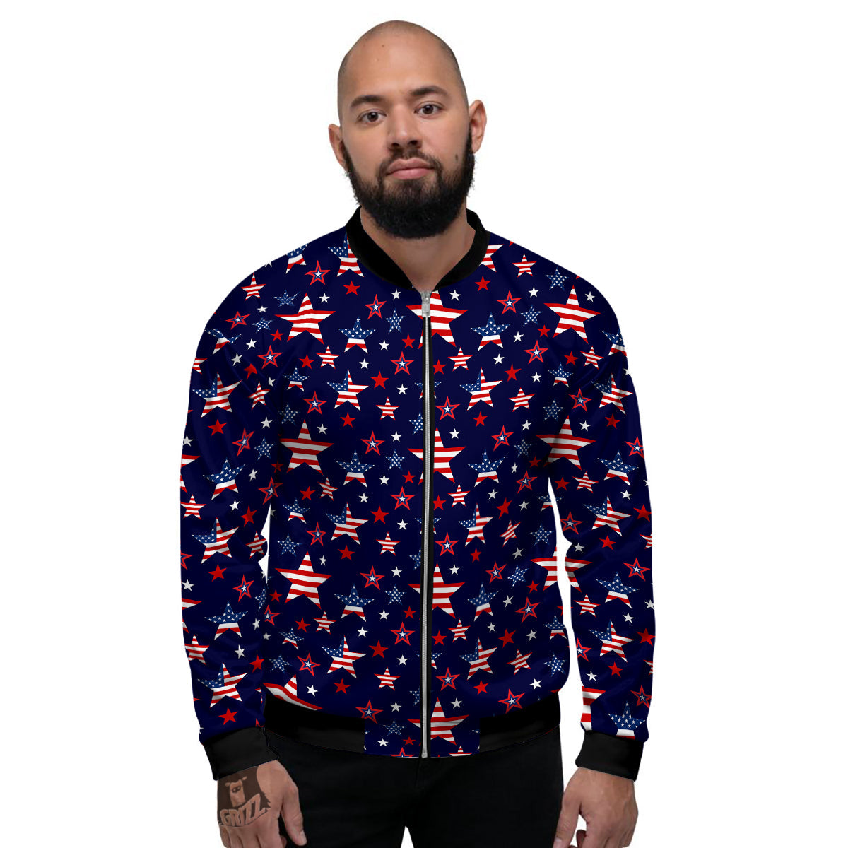 American Star Print Pattern Men's Bomber Jacket-grizzshop