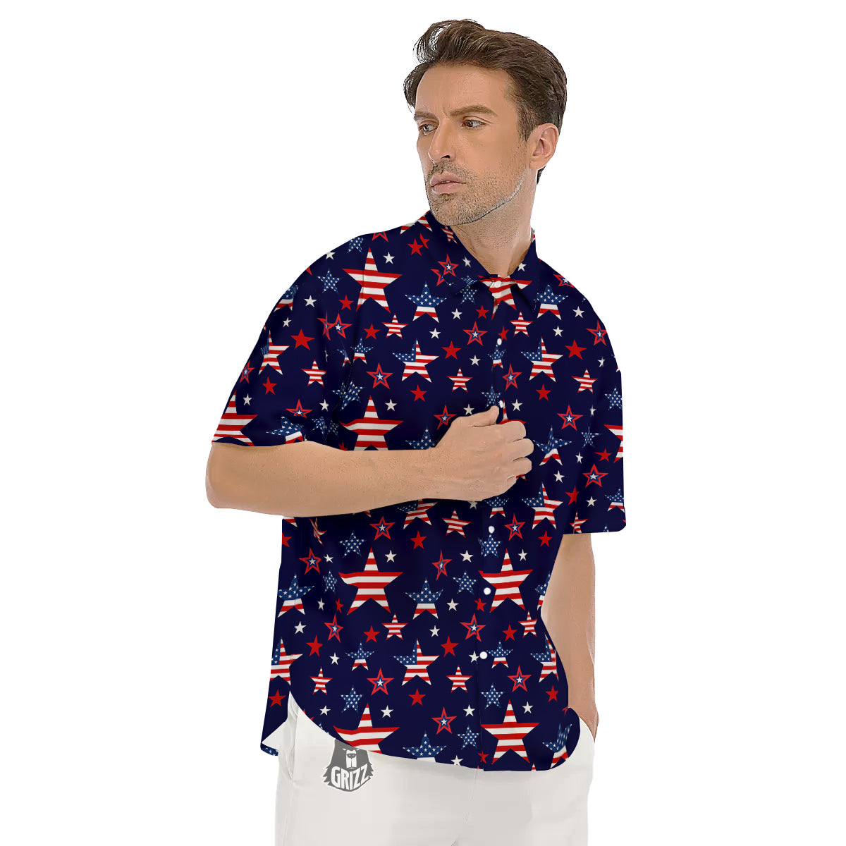 American Star Print Pattern Men's Short Sleeve Shirts-grizzshop