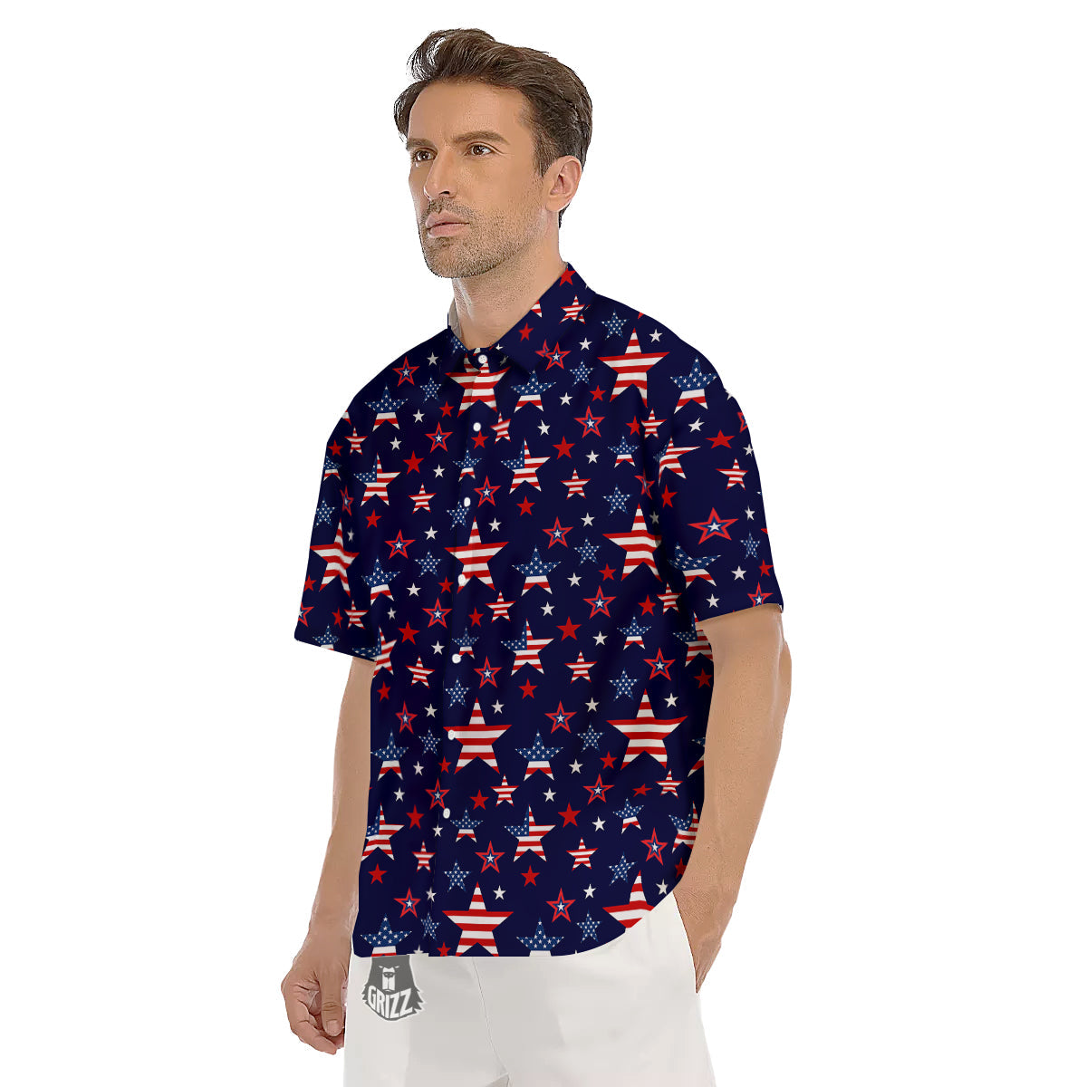 American Star Print Pattern Men's Short Sleeve Shirts-grizzshop