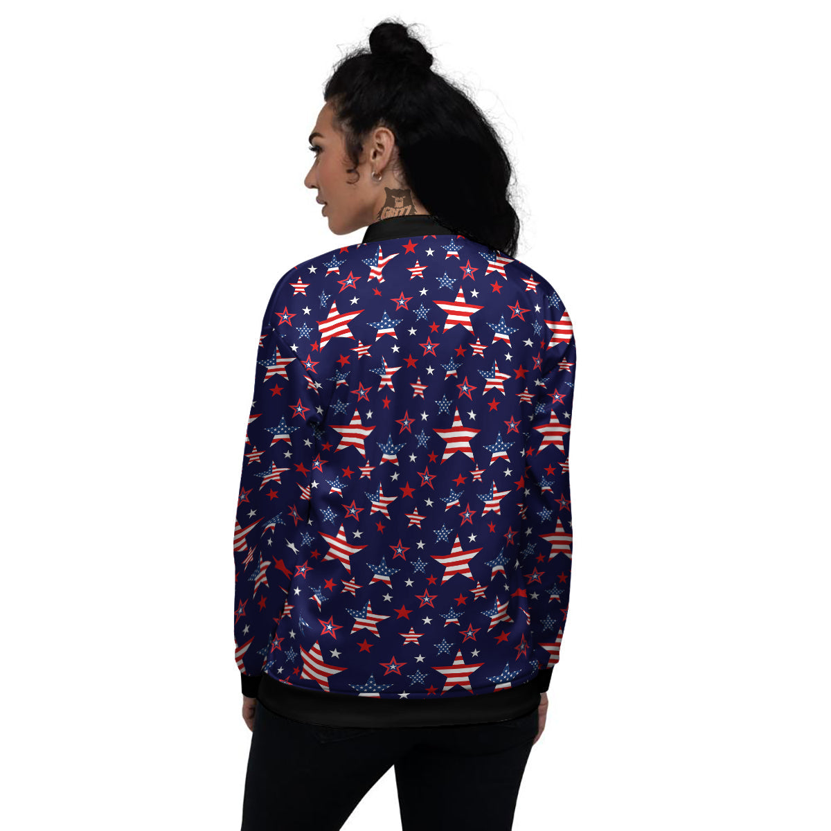 American Star Print Pattern Women's Bomber Jacket-grizzshop