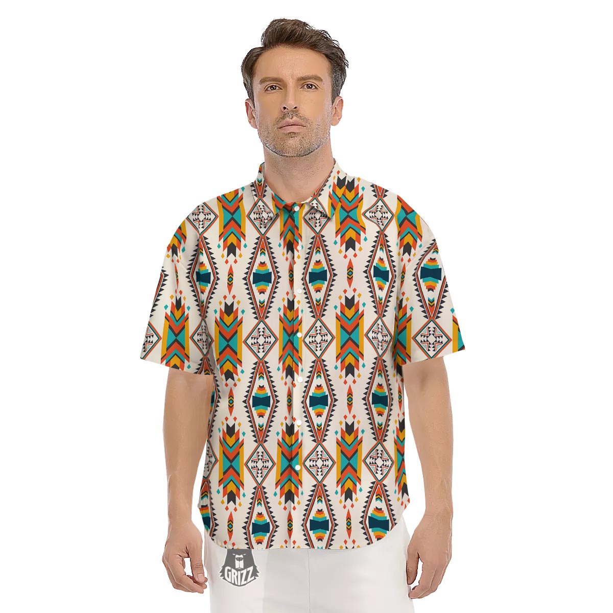 American Tribal Native Print Pattern Men's Short Sleeve Shirts-grizzshop