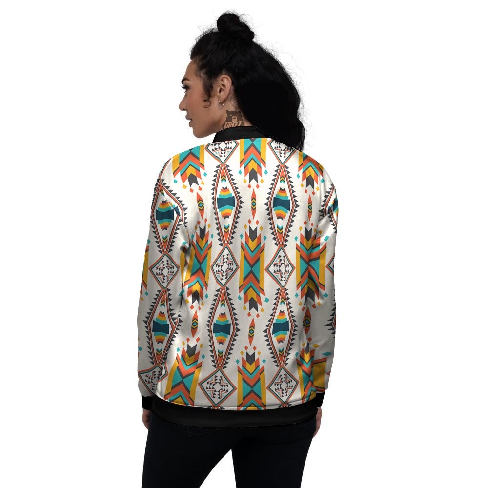 American Tribal Native Print Pattern Women's Bomber Jacket-grizzshop