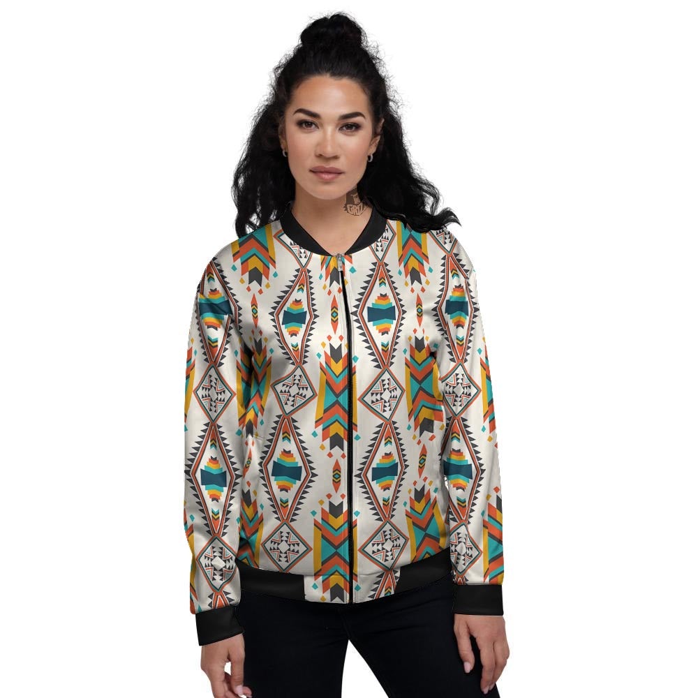 American Tribal Native Print Pattern Women's Bomber Jacket-grizzshop