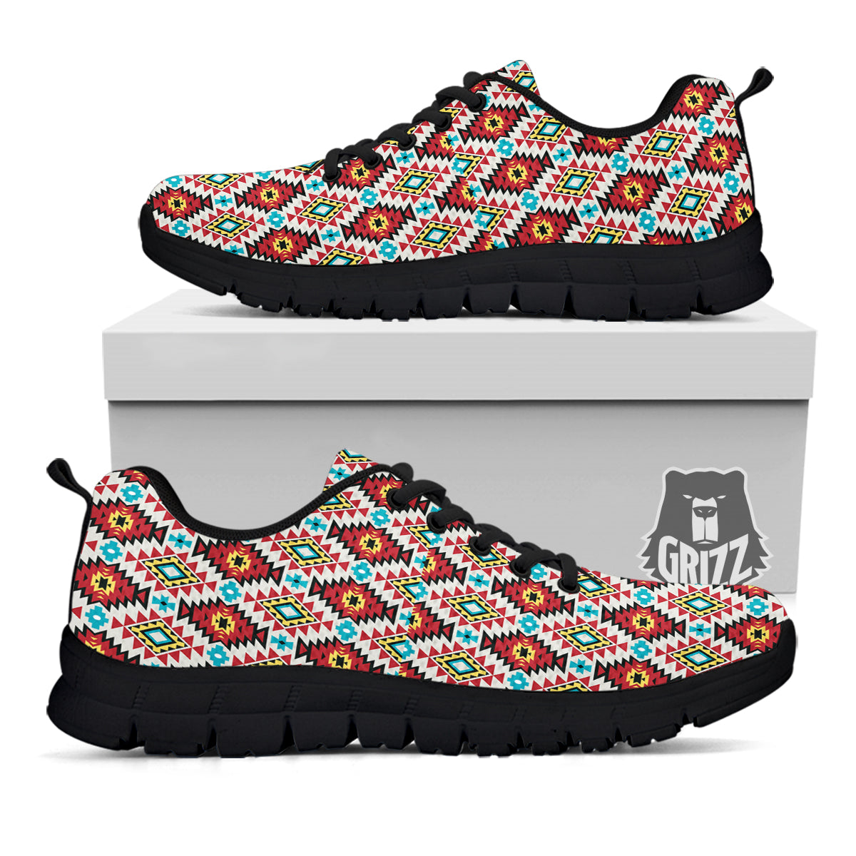 American Turquoise Native Print Pattern Black Sneaker-grizzshop