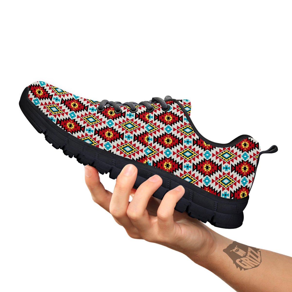 American Turquoise Native Print Pattern Black Sneaker-grizzshop