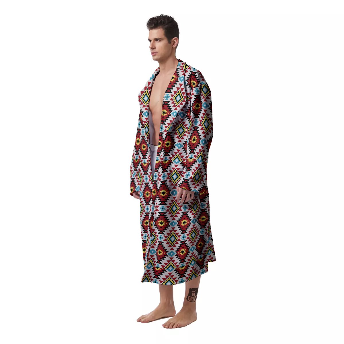 American Turquoise Native Print Pattern Men's Robe-grizzshop