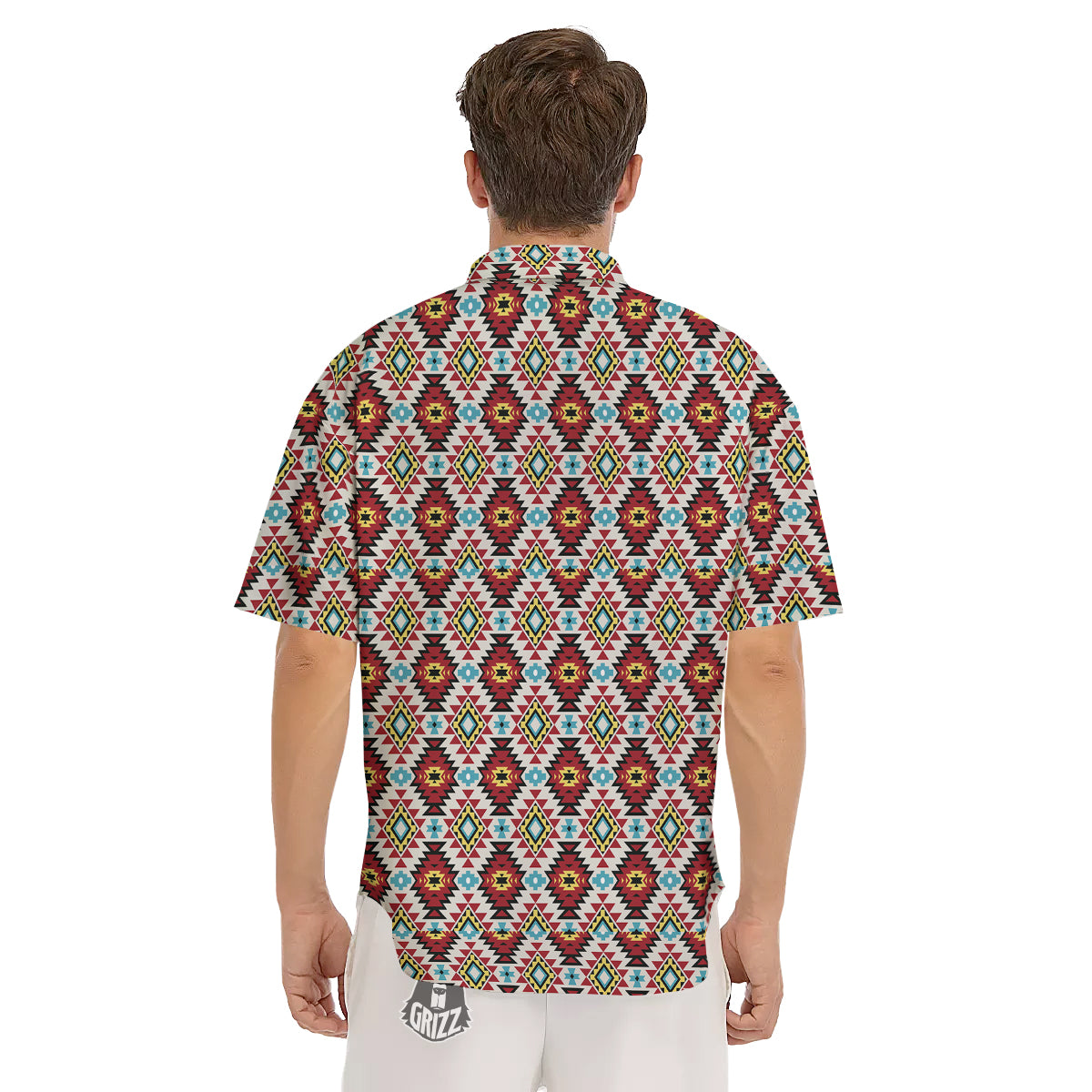 American Turquoise Native Print Pattern Men's Short Sleeve Shirts-grizzshop