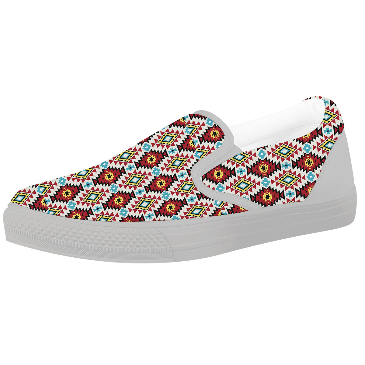 American Turquoise Native Print Pattern White Slip On Shoes-grizzshop