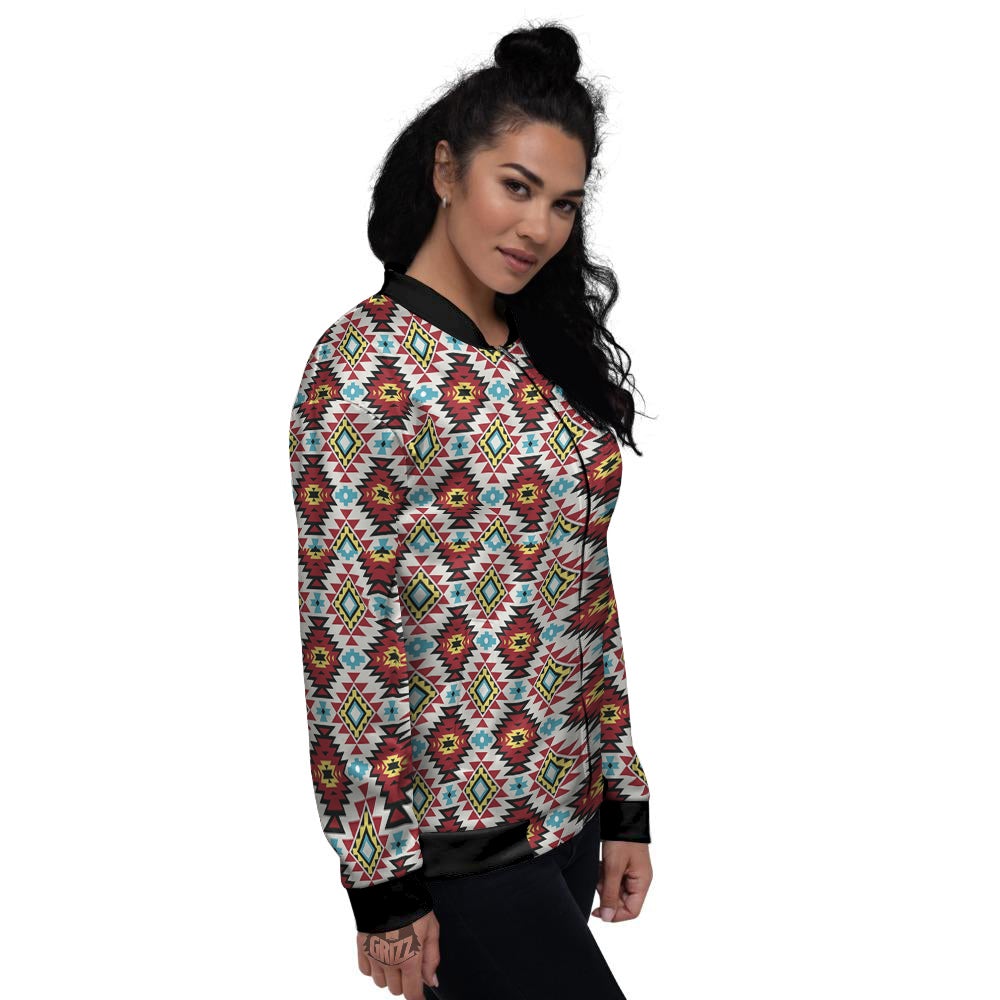 American Turquoise Native Print Pattern Women's Bomber Jacket-grizzshop