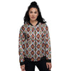 American Turquoise Native Print Pattern Women's Bomber Jacket-grizzshop