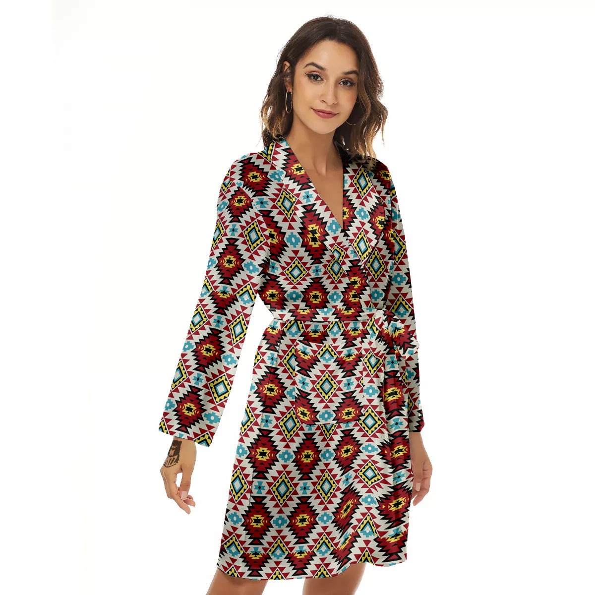 American Turquoise Native Print Pattern Women's Robe-grizzshop