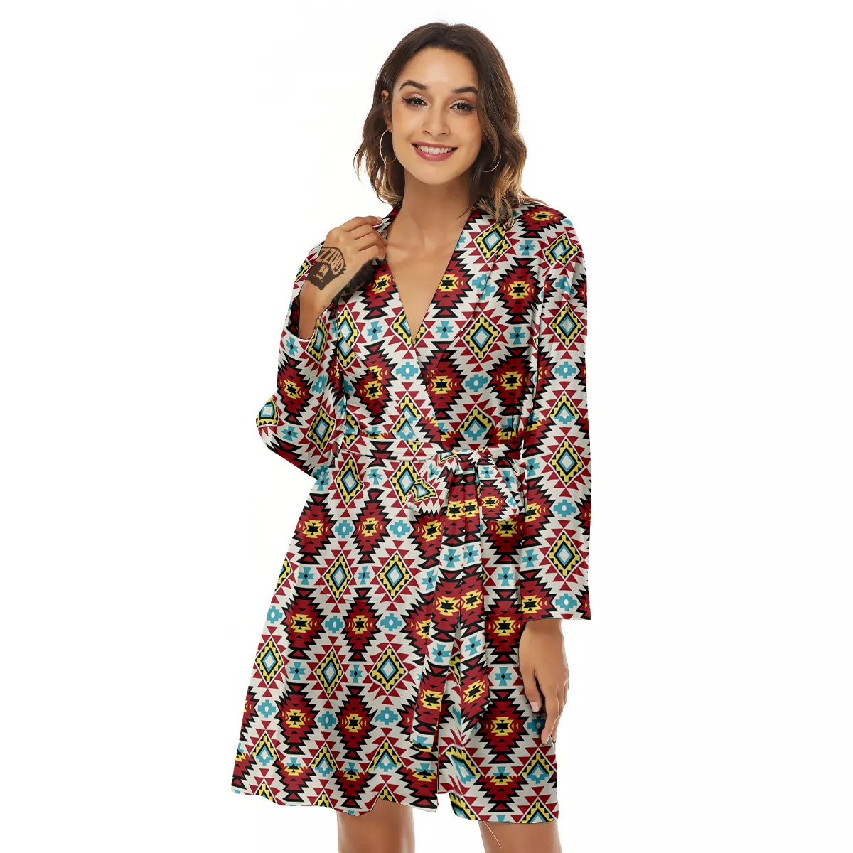 American Turquoise Native Print Pattern Women's Robe-grizzshop
