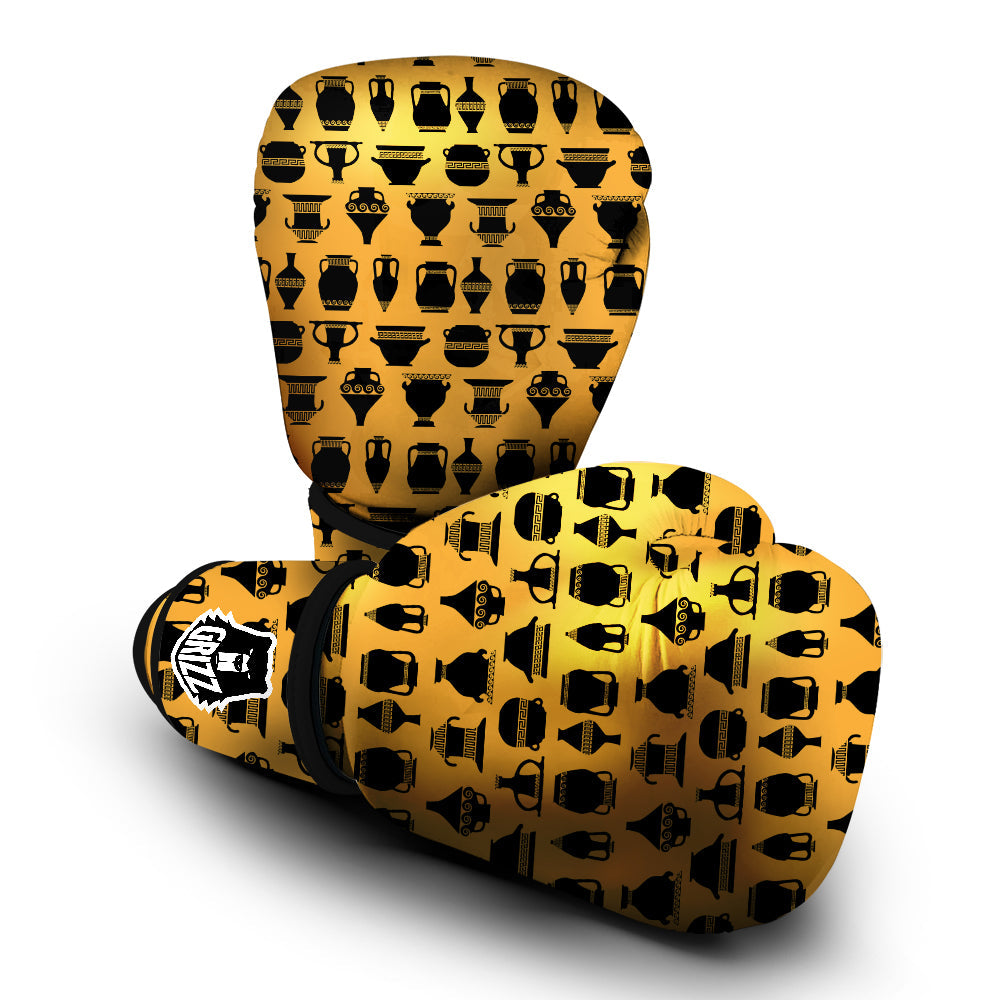 Amphora Black And Yellow Print Pattern Boxing Gloves-grizzshop
