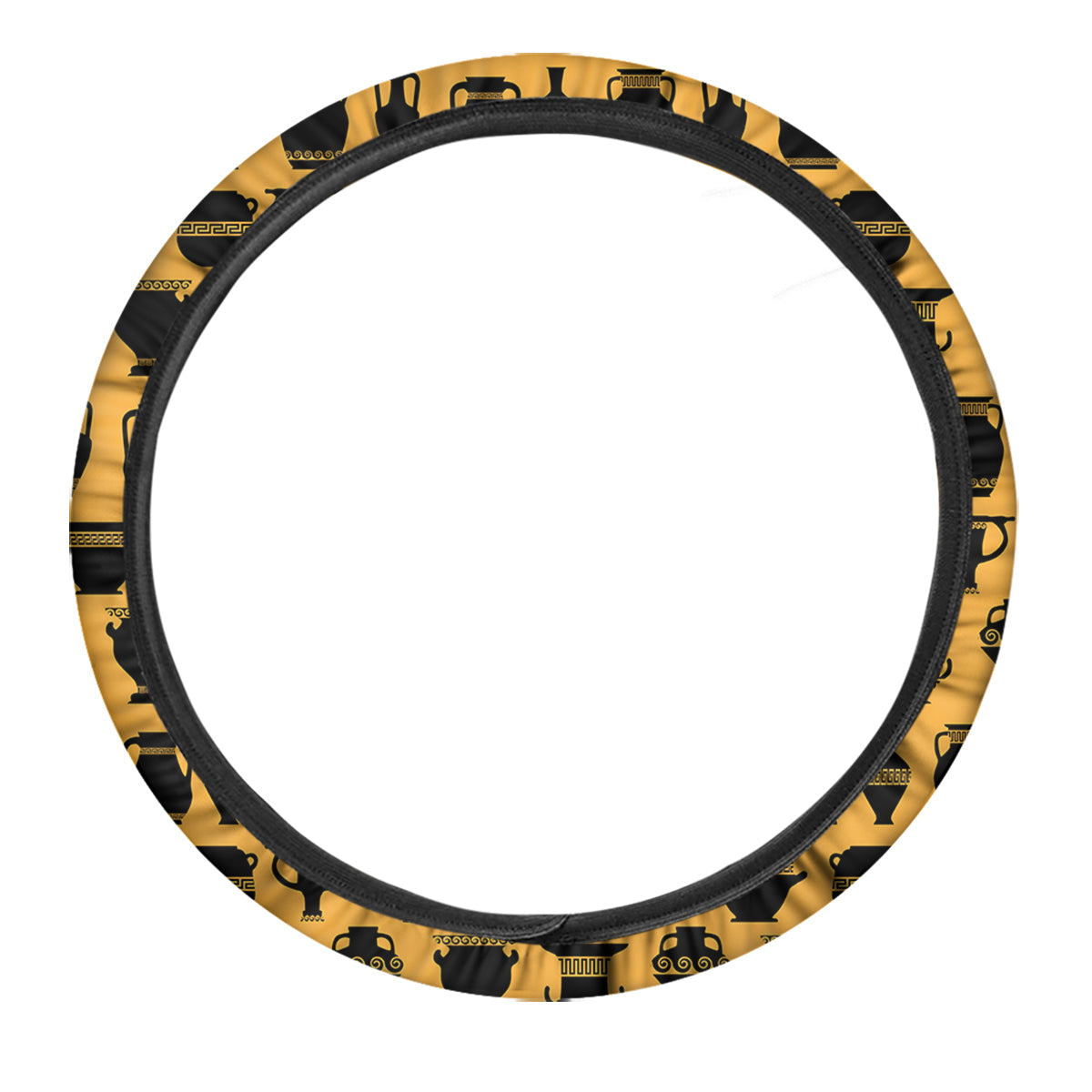 Amphora Black And Yellow Print Pattern Car Steering Wheel Cover-grizzshop