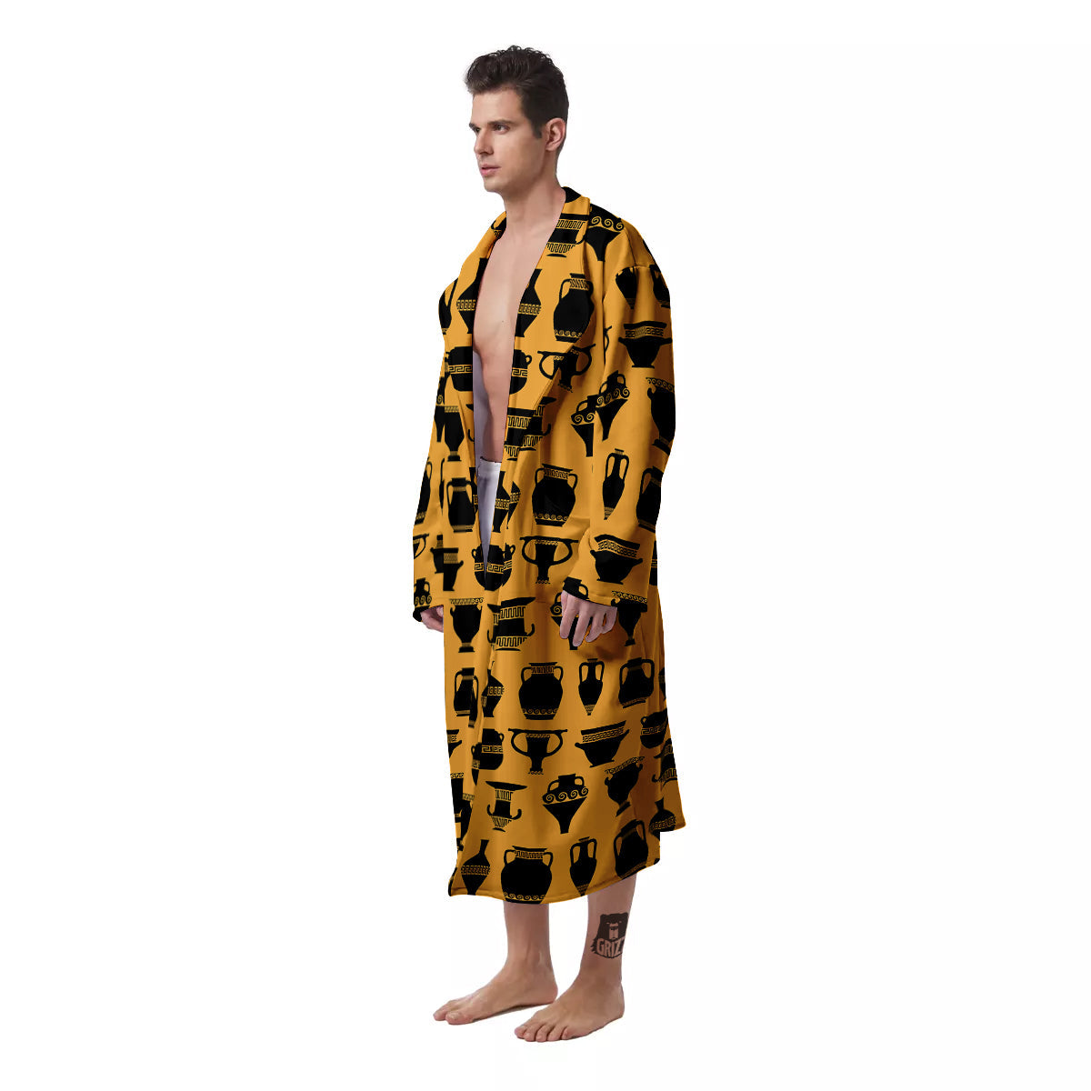 Amphora Black And Yellow Print Pattern Men's Robe-grizzshop