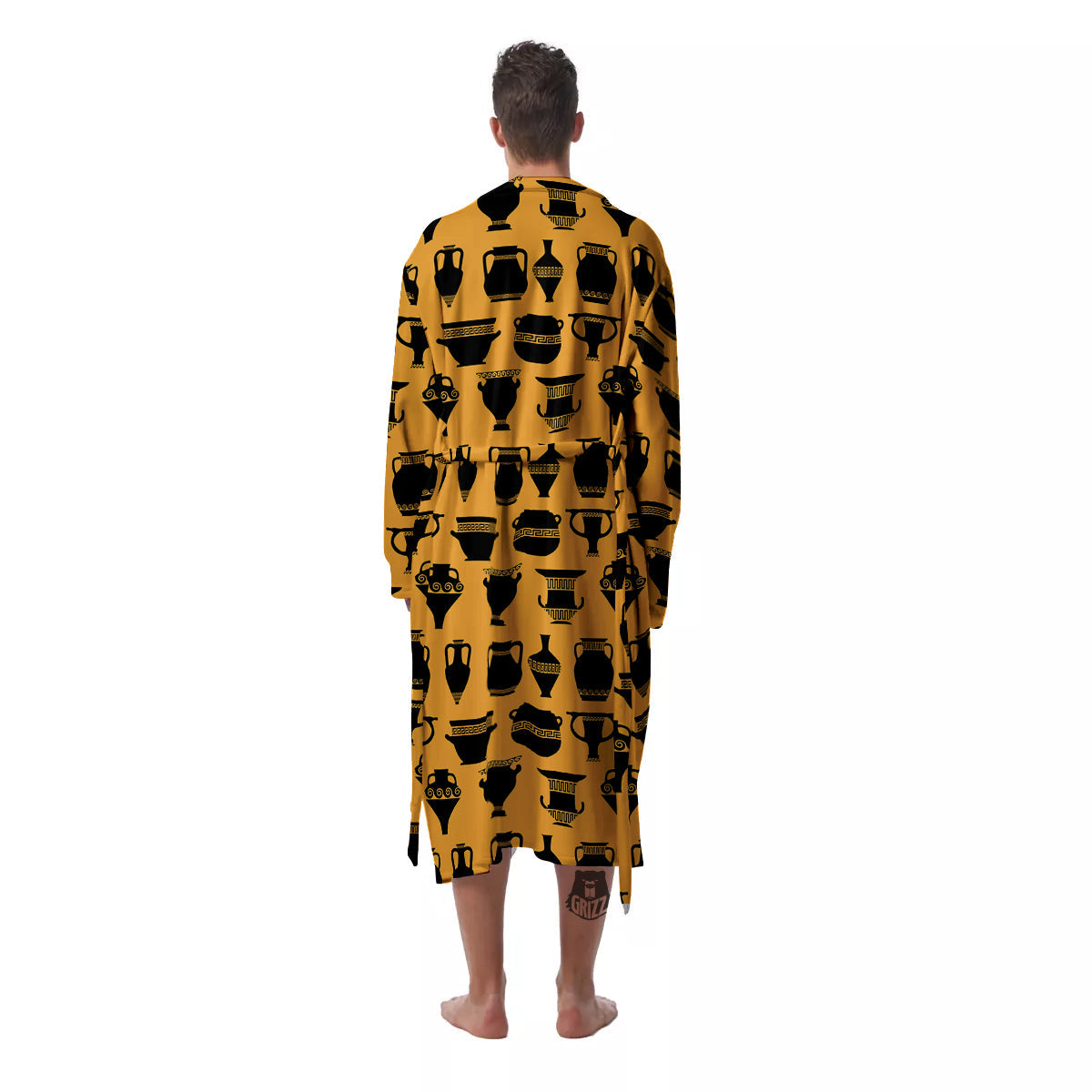 Amphora Black And Yellow Print Pattern Men's Robe-grizzshop