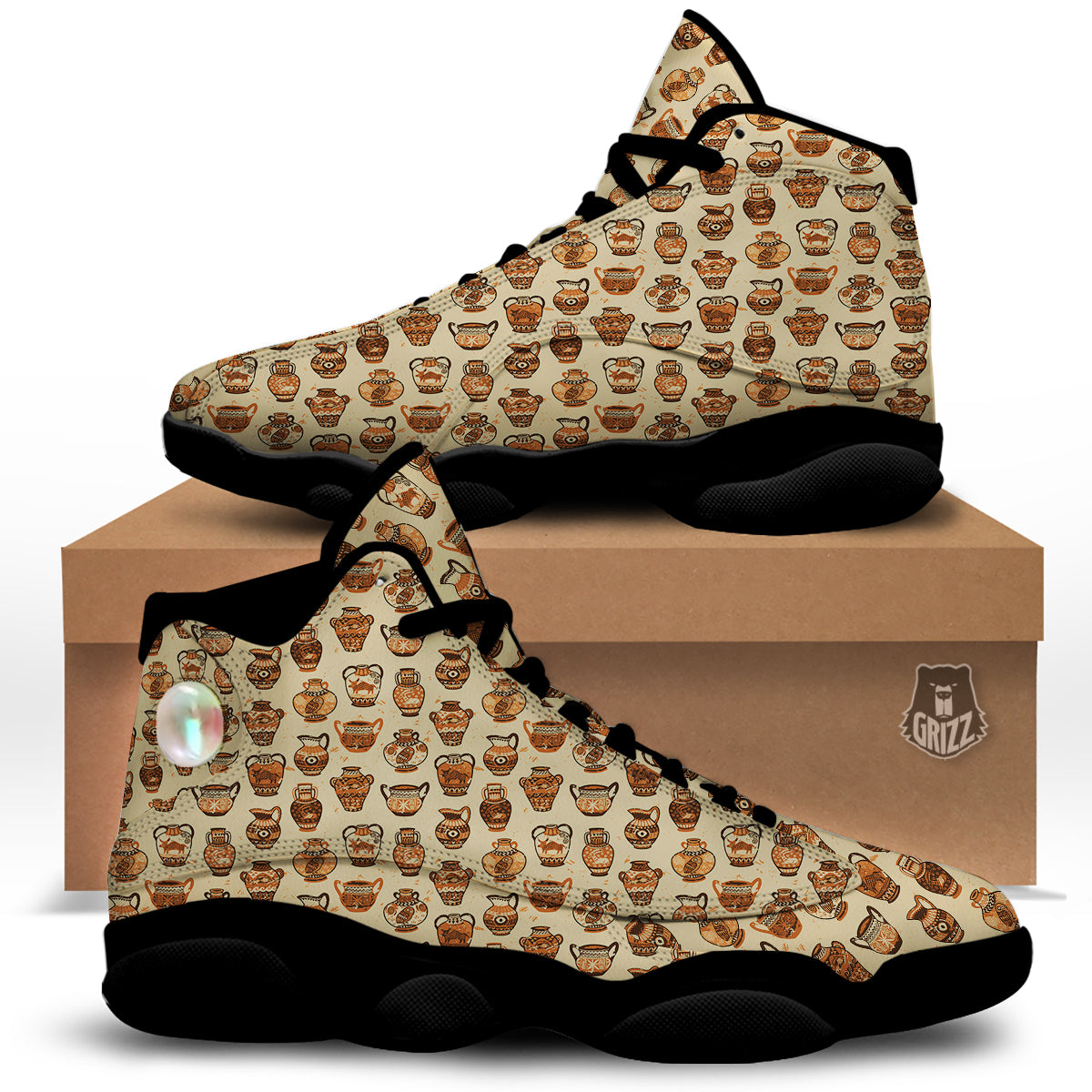 Amphora Greek Vintage Print Pattern Black Basketball Shoes-grizzshop