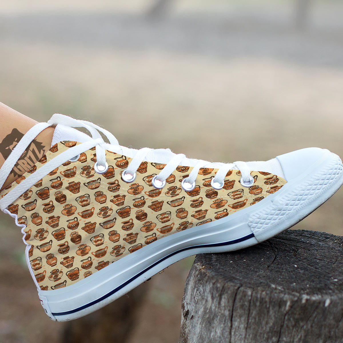 Amphora Greek Vintage Print Pattern White High Top Shoes-grizzshop