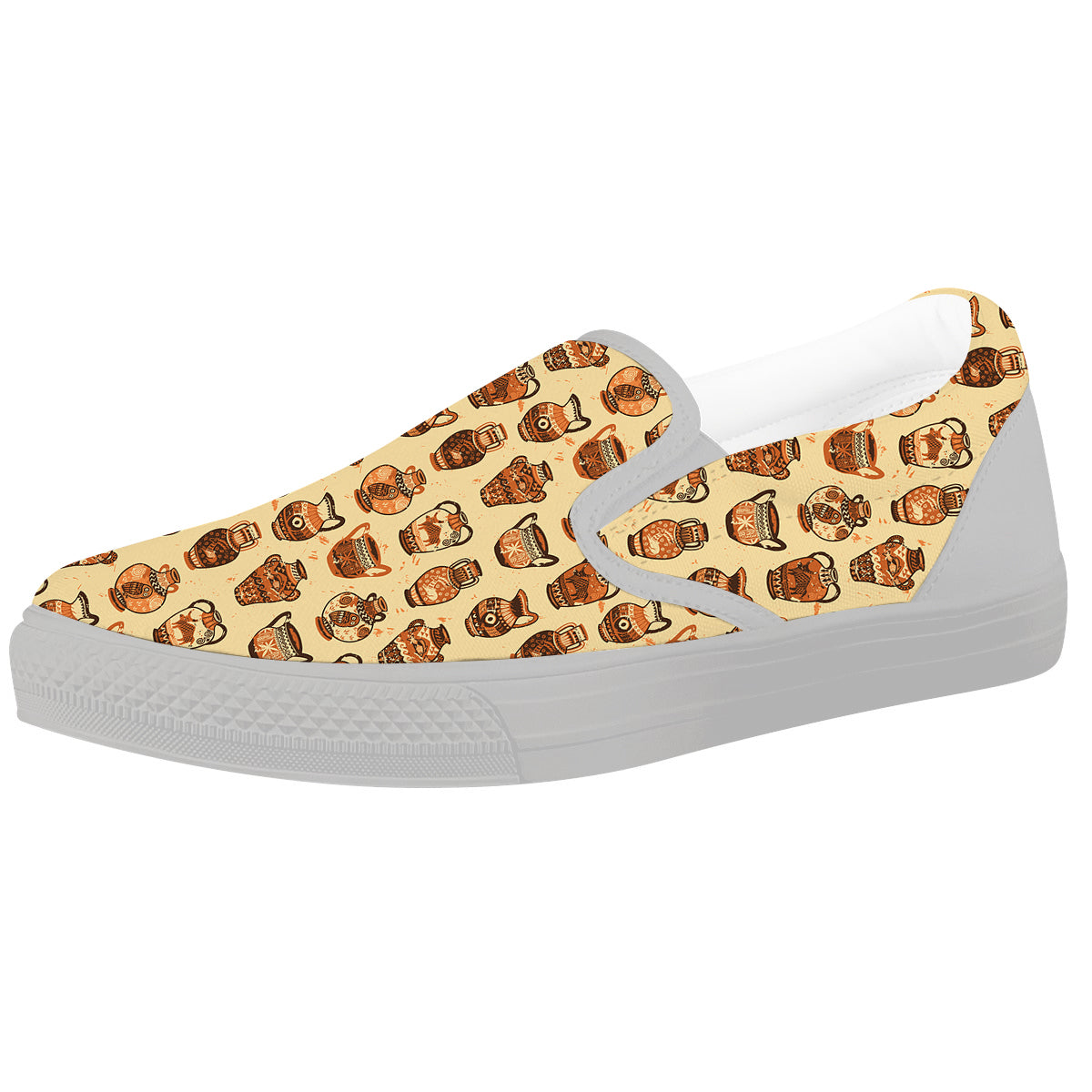 Amphora Greek Vintage Print Pattern White Slip On Shoes-grizzshop