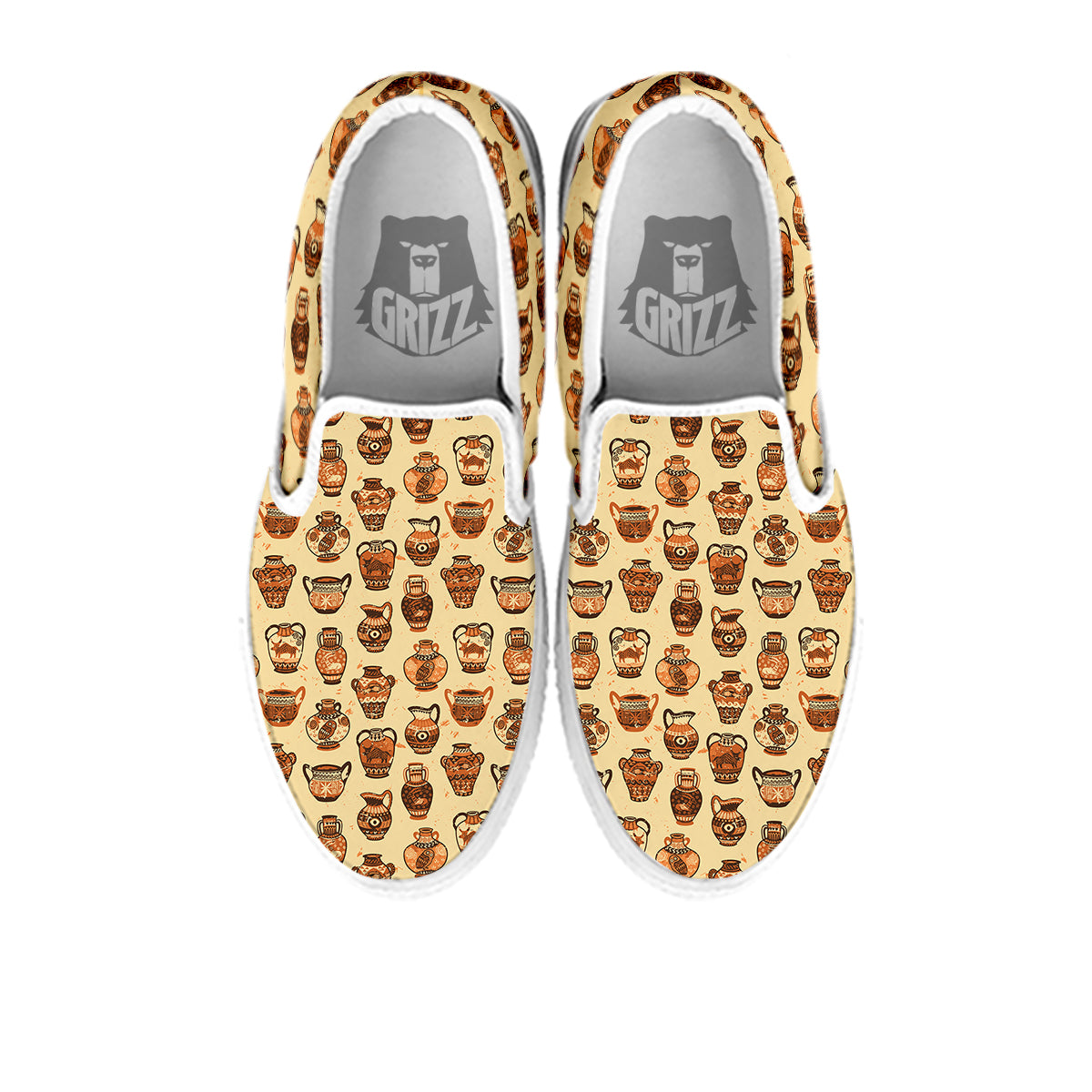 Amphora Greek Vintage Print Pattern White Slip On Shoes-grizzshop