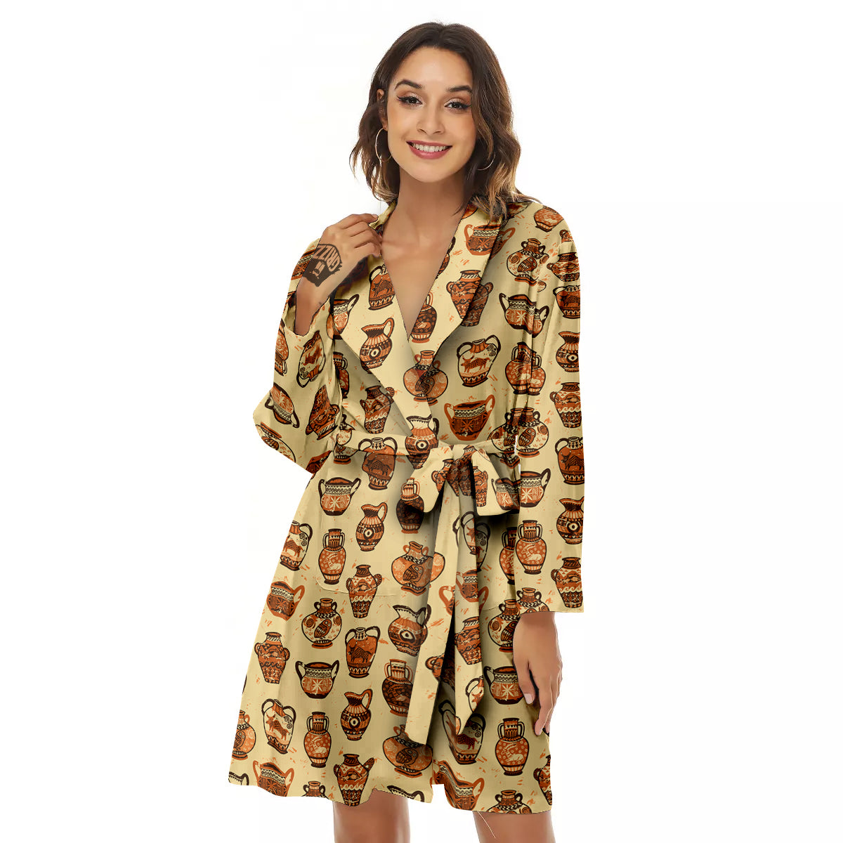 Amphora Greek Vintage Print Pattern Women's Robe-grizzshop